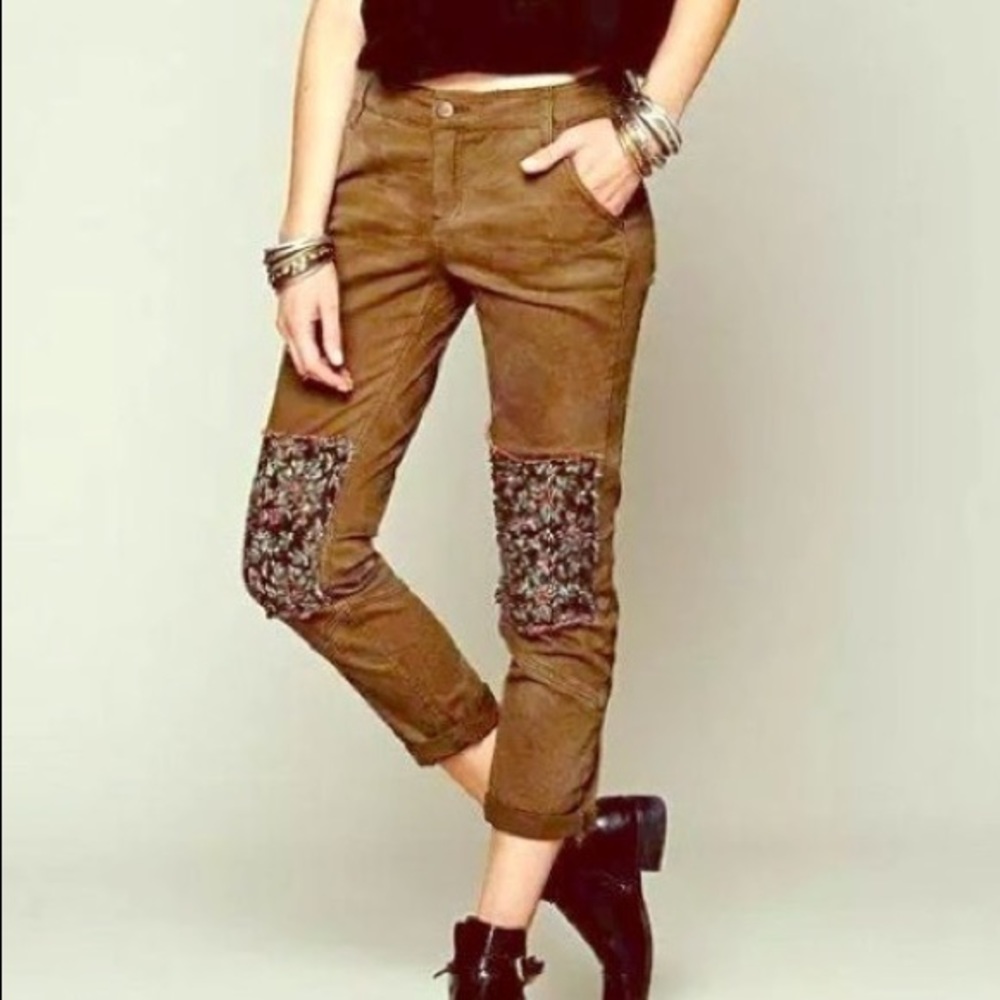 Free People ditsy patch twill herringbone pants